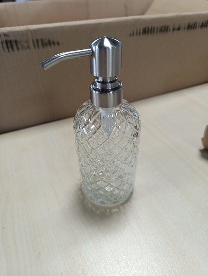 258252 - Dispenser sapuni prej qelqi për banjo dhe kuzhinë, me pompë çeliku inox 304, kapacitet: 500 ml