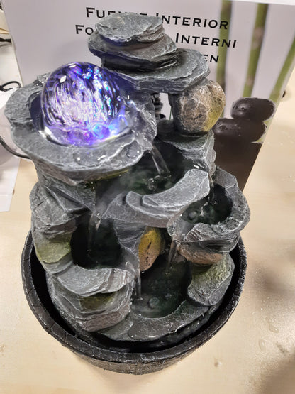 217630 - SATYA ZEN'LIGHT Shatërvan i Brendshëm Ujëvarë me Efekt Drite prej Guri Natyror, Lartësia 23cm, Efekt Drite Shumëngjyrëshe, Dekorim i Brendshëm, Feng Shui Objekt Fati të Mirë