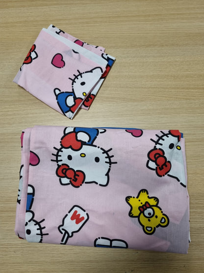 240216 - HELLO KITTY Set çarçafësh për një shtrat tek, dizajn i kthyeshëm, përfshin mbulesë jastëku të përputhshme