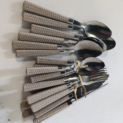 214093 - PRADEL ESSENTIEL Set takëmesh me 24 pjesë për 6 persona - Kashtë - Çelik inox 18/0, ngjyrë kafe