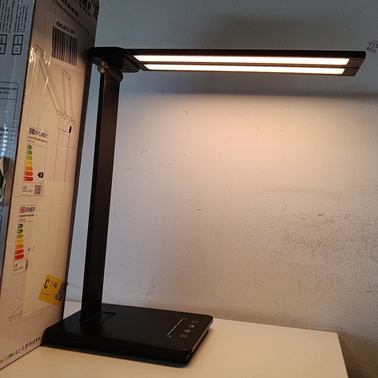 224418 - Llambë Tavoline LED me Dy Koka bybule, 5 Ngjyra dhe 5 Nivele Shkëlqimi, Kontroll me Prekje, Kohëmatës Automatik për Fikje 45-Minutëshe, Portë Karikimi USB, E Zezë