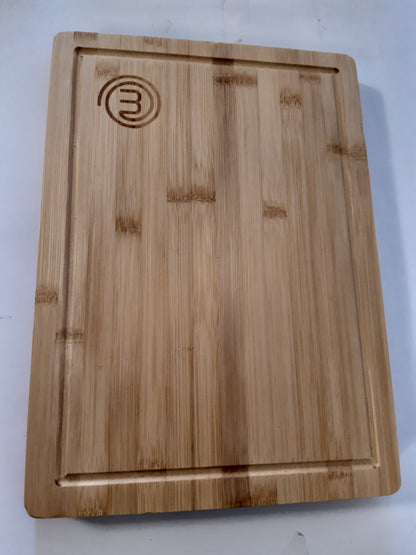 168225 - MASTERCHEF Dërrasë Prerjeje nga Bambu, E Madhe për Përgatitje, Prerje dhe Servirje, 38.5 x 27.5cm x 3cm, Dru Shumë i Trashë me Kanale Lëngu