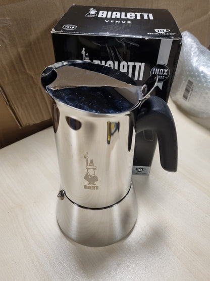 213541 - BIALETTI Makinë kafeje për espresso prej çeliku inox, e përshtatshme për të gjitha sipërfaqet e sobës, 10 gota (460 ml), alumini, argjendi