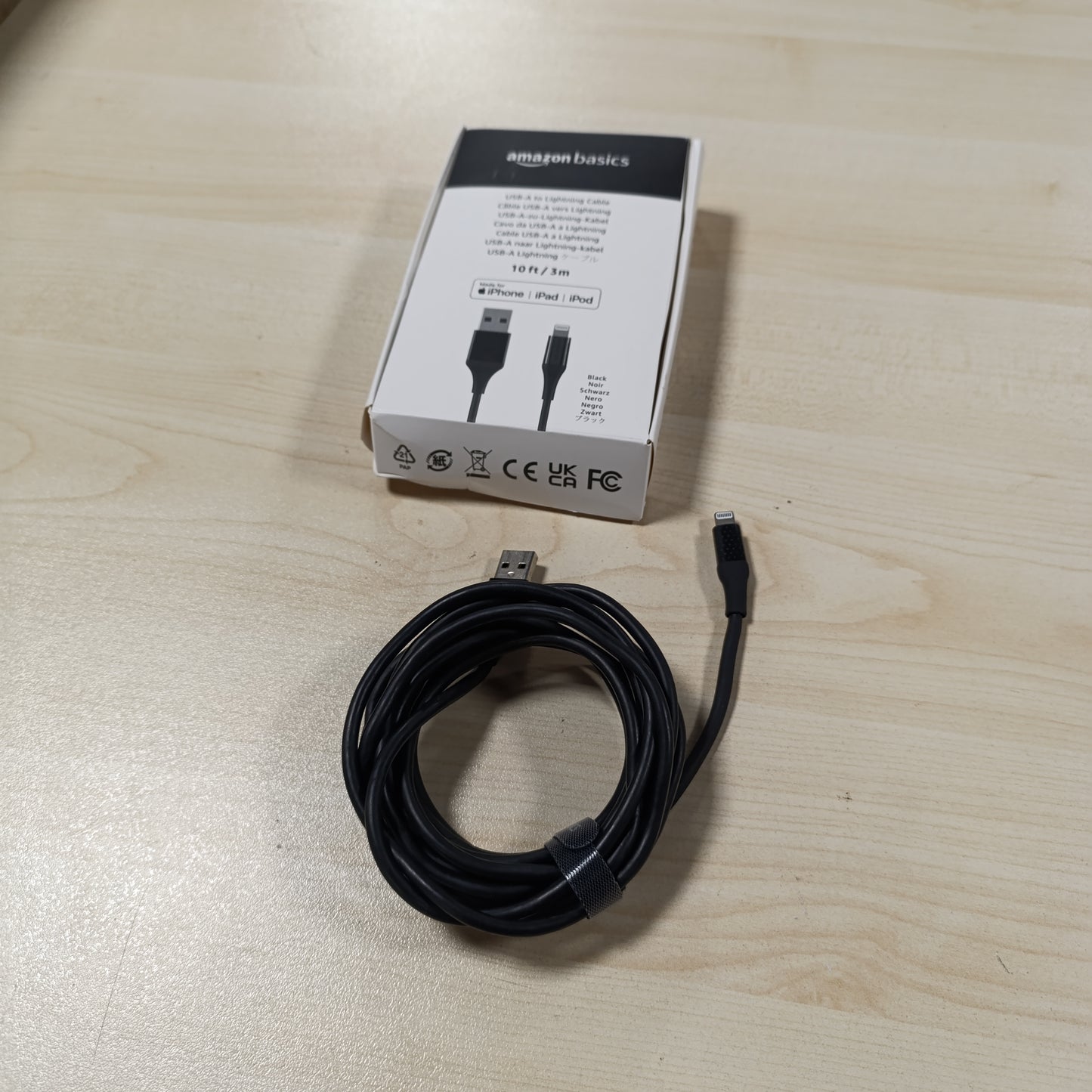 269157 - AMAZON BASICS Kabllo karikimi USB-A në Lightning, ABS, karikues i çertifikuar MFi për Apple iPhone 14 13 12 11 X Xs Pro, Pro Max, Plus, iPad, 3 m, i zi