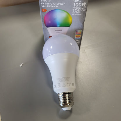 261832 - OSRAM Llambë LED SMART+ Matter A100 14W E27 RGBW, me errësim të lehtë, kontroll me aplikacion dhe zë, WiFi, e pajtueshme me Alexa dhe Google