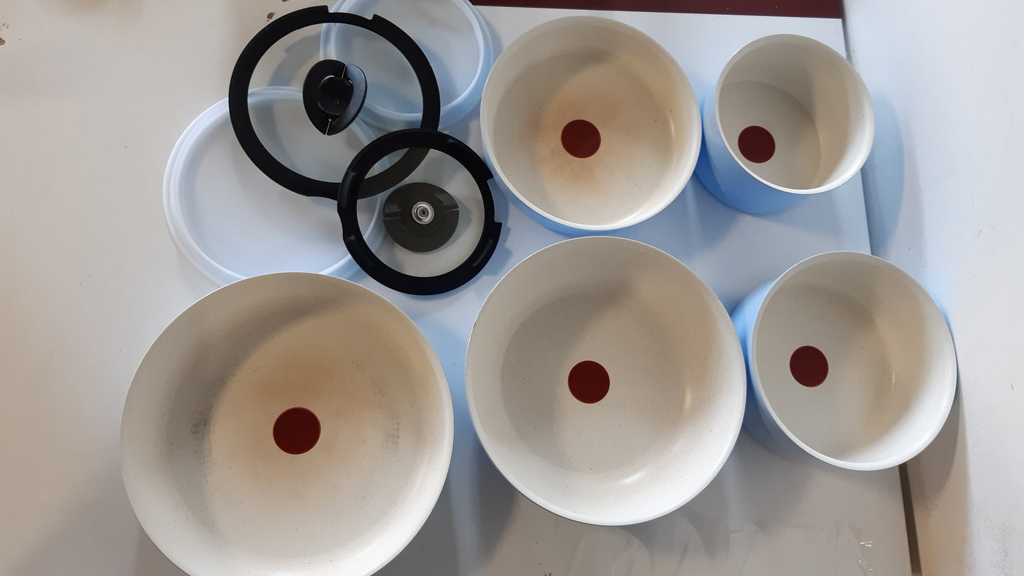 221051 - TEFAL Set enësh gatimi Ingenio Serenity, 11 pjesë, veshje jo ngjitëse, doreza të sigurta dhe të lëvizshme, dizajn grumbullues, L827SB04