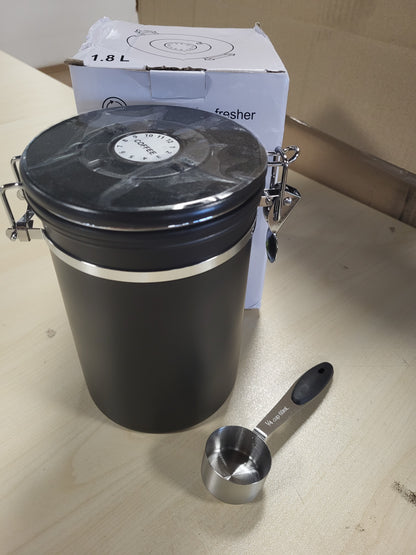 168979 - MUJILUXE - Enë për Kafë prej Çeliku Inox, Kapacitet 1.8L, me Valvulë Degazimi, për Ruajtje të Kokrrave të Kafesë, Arrave dhe Kakaos, Modeli i Hermetikizuar