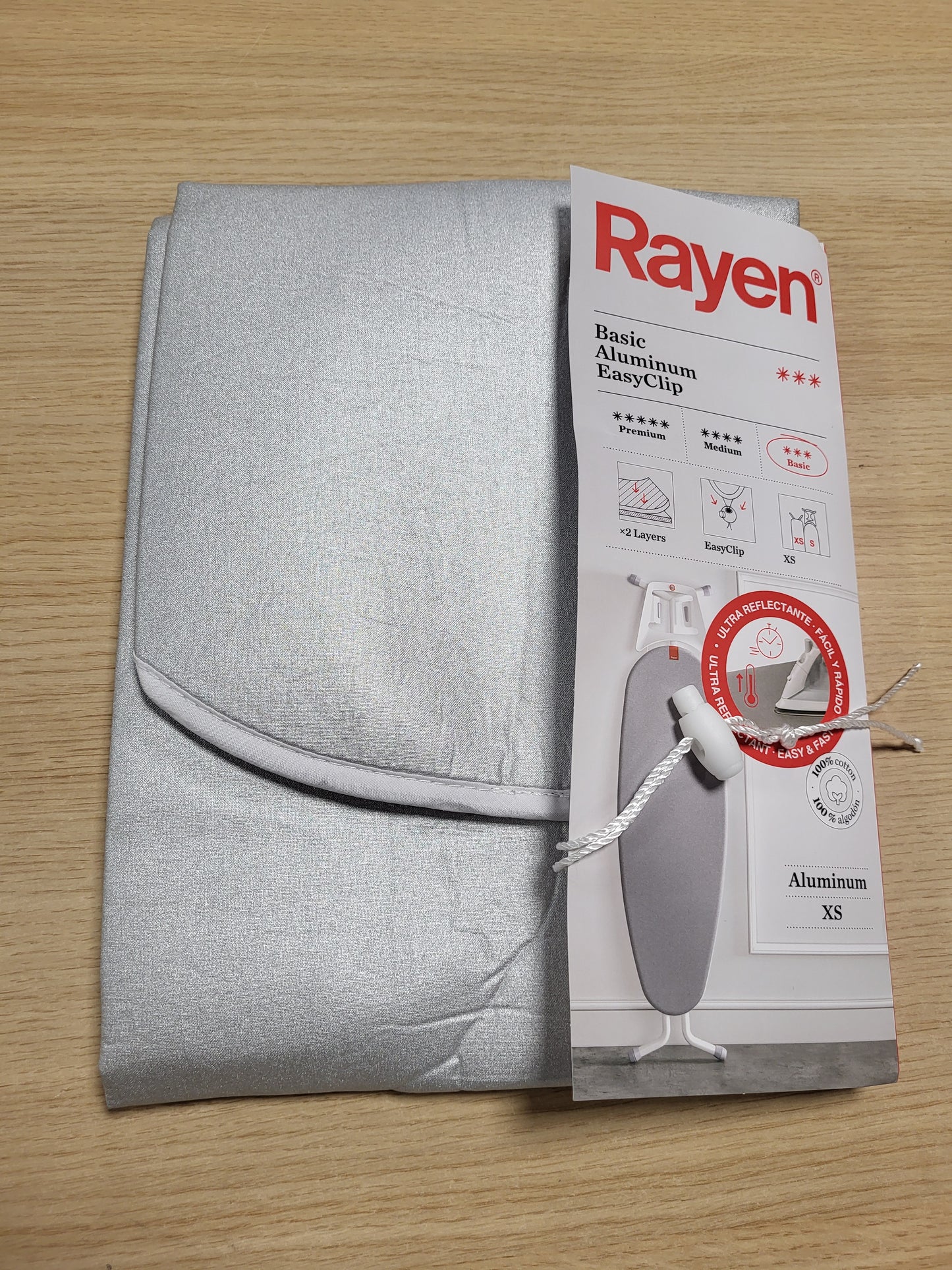 270111 - Rayen | Mbulesë Universale për Tavolinë Hekurosjeje | Mbulesë Hekurosjeje EasyClip Fit | 2 shtresa: Shkumë dhe Pëlhurë 100% Pambuku | Cilësi Alumini | Gama Bazë | Madhësia: 115 x 38 cm | Gri