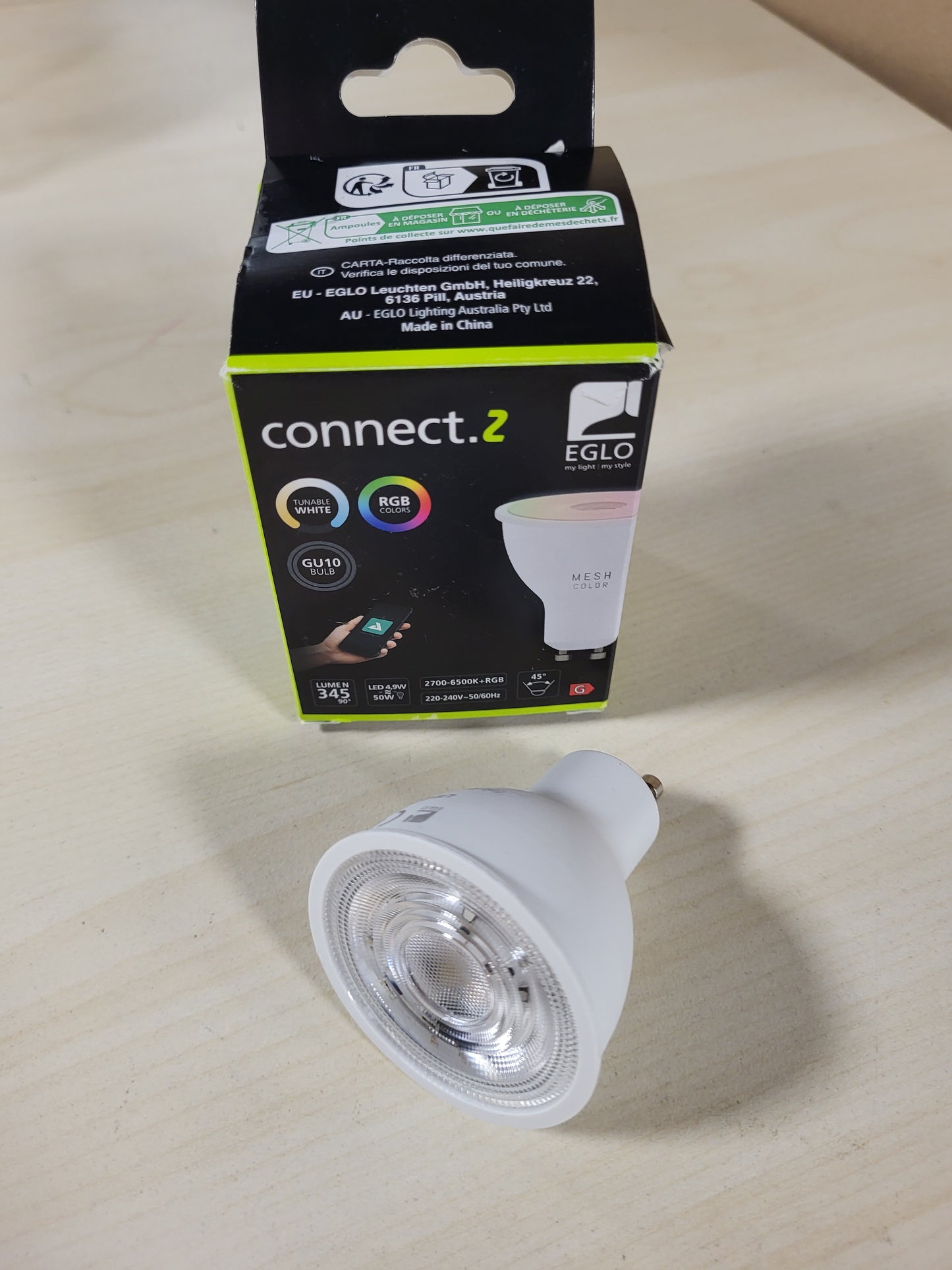 219701 - EGLO connect.z Llambë LED Smart Home GU10, ZigBee, kontroll zanor, RGB, 345 lumen, 5 vat, ngjyrë drite e rregullueshme