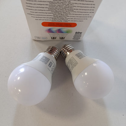 185294 - AMAZON BASICS Llambë LED Inteligjente, Shumëngjyrëshe, Prizë E27, 8W (Ekuivalente me 60W), Funksionon Vetëm me Alexa, Pako Me 2