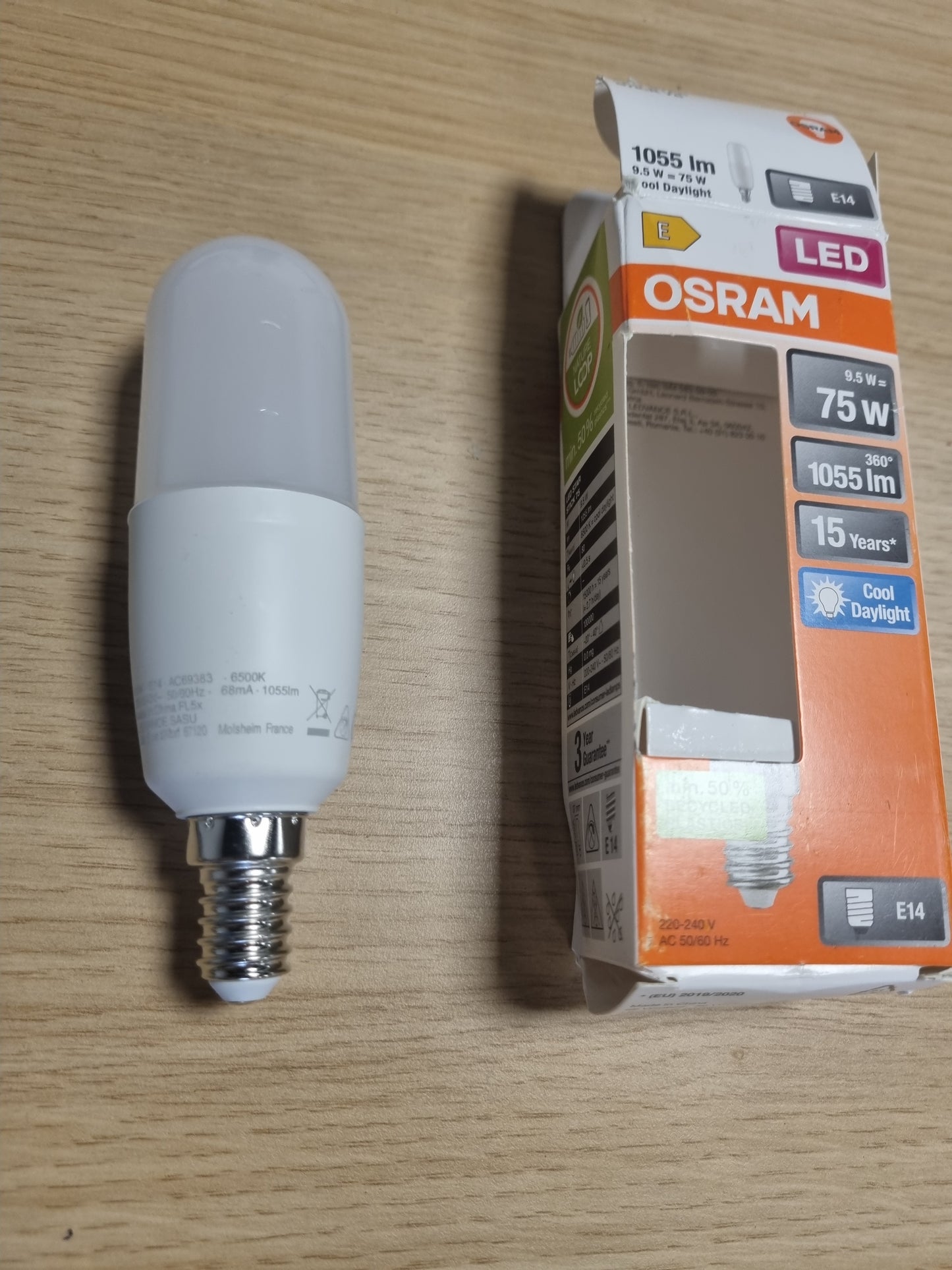 216589 - OSRAM LED Star Classic STICK, llambë LED mat E14, e bardhë dite (6500K), 1050 lumen, zëvendësim për 75W, pako me 1