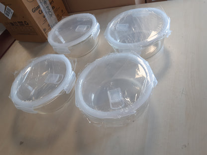 196817 - IGLUU MEAL PREP - Set Kutish Dreke prej Qelqi të Rrumbullakëta, 5 copë + Kapak Ekstra, Kapak Hermetik, Pa BPA, 950ml, Qelq Borosilikat, i Sigurt për Mikrovalë, Furrë, Ngrirje dhe Lavastovilje