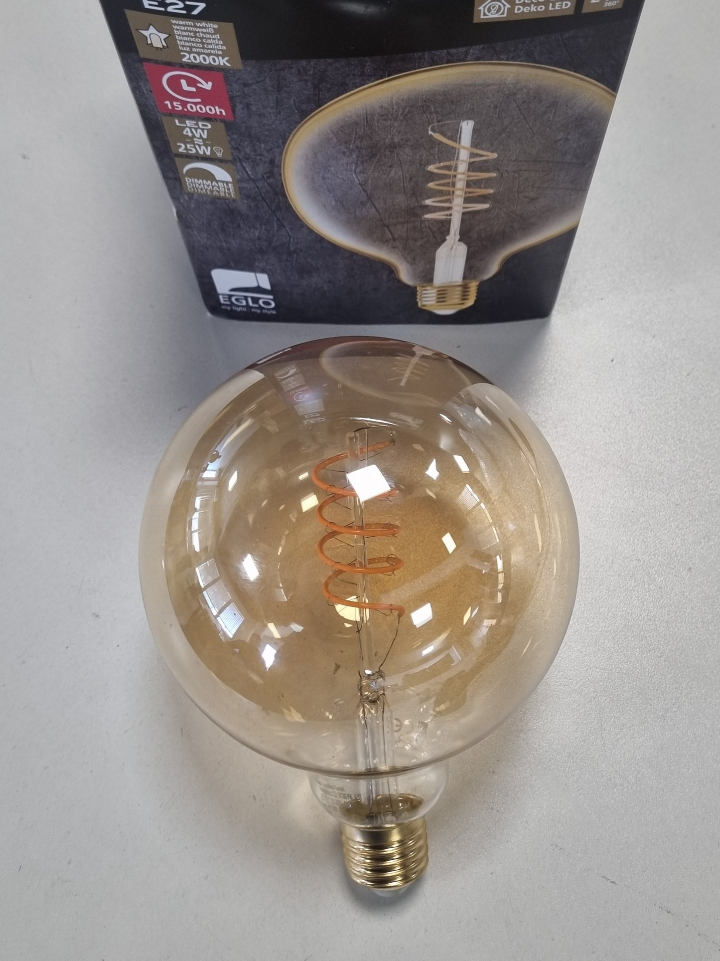 224244 - EGLO - Llampë LED spirale me errësim E27 Retro Globe - Ngjyrë qelibar - 4 vat (ekuivalente me 25 vat) - 245 lumen - 2000 K - Ø 12.5 cm