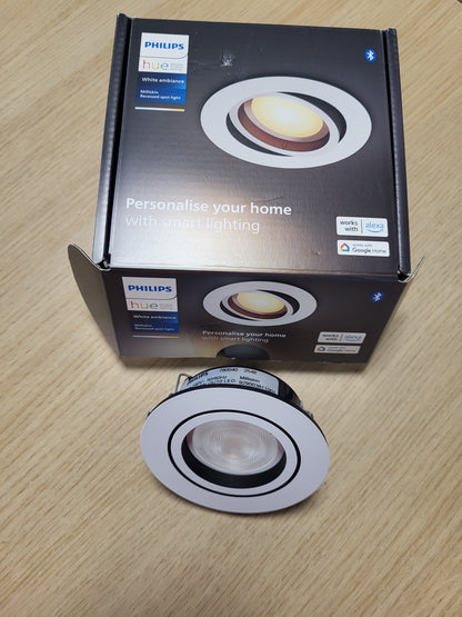 217622 - PHILIPS HUE MILLISKIN WHITE AMBIANCE, DRIITË E FOKUSUAR, 400LM, 70MM, E KONTROLLUESHME ME APLIKACIONIN, E Pajtueshme ME AMAZON ALEXA