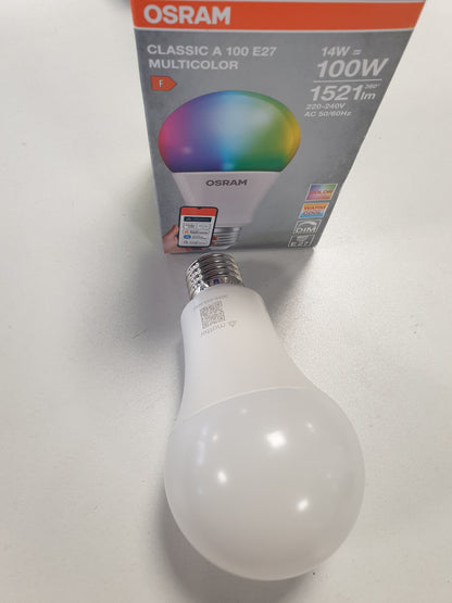 168143 - OSRAM SMART+ RGBW, Llambë LED E27 me Materi mbi Wifi, ekuivalent 100W, Spektri i Ngjyrës 2700-6500K, 16 Milionë RGB, Paketë me 1 të zhvilluar për ALEXA