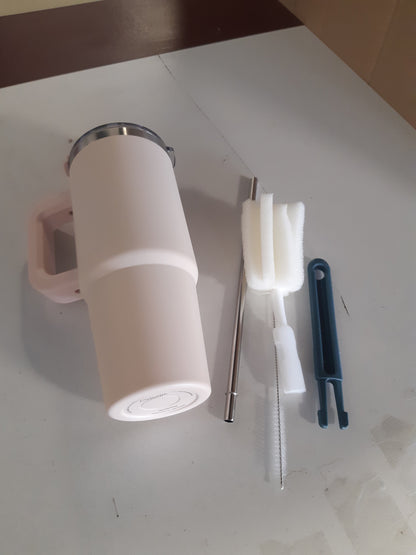 224456 - WATERSY Gotë 891 ml me kashtë, Filxhan kafeje termik ngjyrë fildishi me dorezë, Filxhan termik prej çeliku inox, Termos kafeje me mure të dyfishta për pije të nxehta dhe të ftohta, Filxhan udhëtimi 30oz