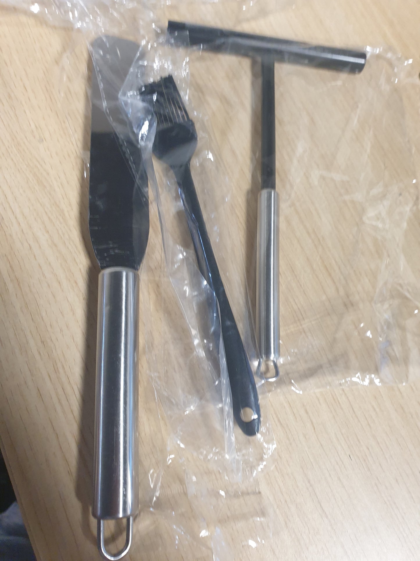 216750 - 3 copë dozatorë krepash prej çeliku inox, shpërndarës brumi krepash në formë T-je, shpatull krepash, furçë vaji, aksesorë krepash për kuzhinë
