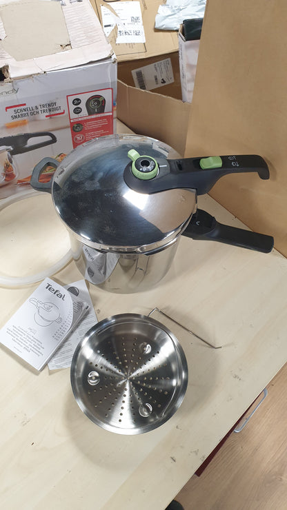 217116 - TEFAL P2584402 Tenxhere me Presion të Sigurt 8 L me Shportë, Rregullator Gatimi me 2 Faza: Intensiv 117°C, I Butë 112°C, Bazë Kapsule Induksioni, Çelik Inoks/I Zi/Jeshil