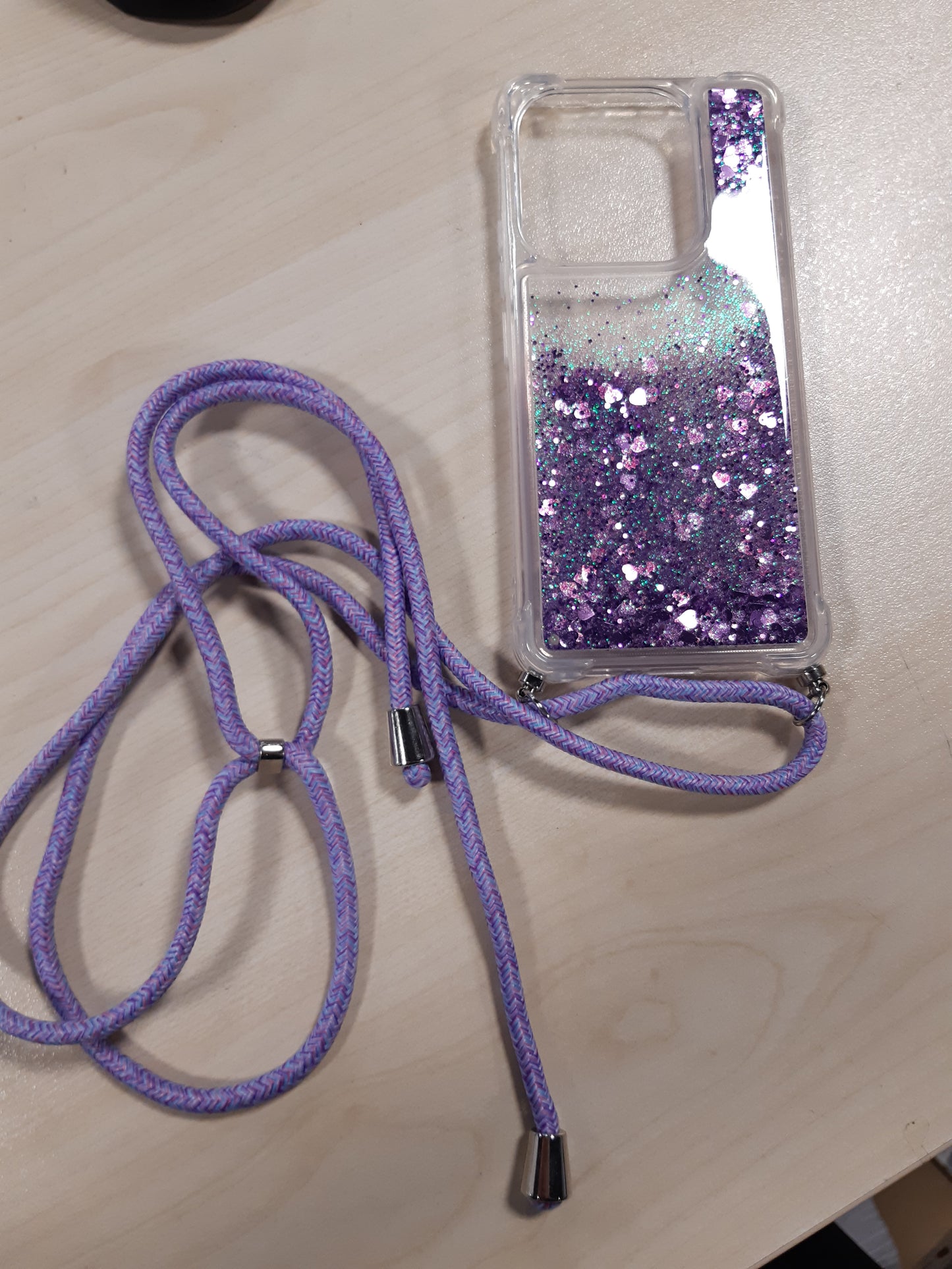 190032 - VAUKI Mbrojtëse për Telefonin Xiaomi Redmi Note 14 5G, Mbulesë Transparente prej Silikoni, me Zinxhir Shkëlqyes dhe Dizajn me Rërë të Lëvizshme, Vjollcë