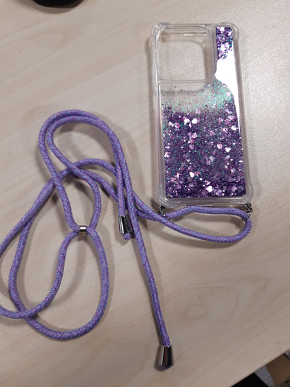 190032 - VAUKI Mbrojtëse për Telefonin Xiaomi Redmi Note 14 5G, Mbulesë Transparente prej Silikoni, me Zinxhir Shkëlqyes dhe Dizajn me Rërë të Lëvizshme, Vjollcë