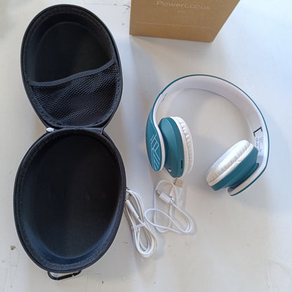 266671 - POWERLOCUS Kufje Bluetooth mbi vesh, stereo të palosshme, me mikrofon të integruar, Micro SD/TF, FM, për telefona celularë/iPad/laptopë dhe PC, ngjyra Blu