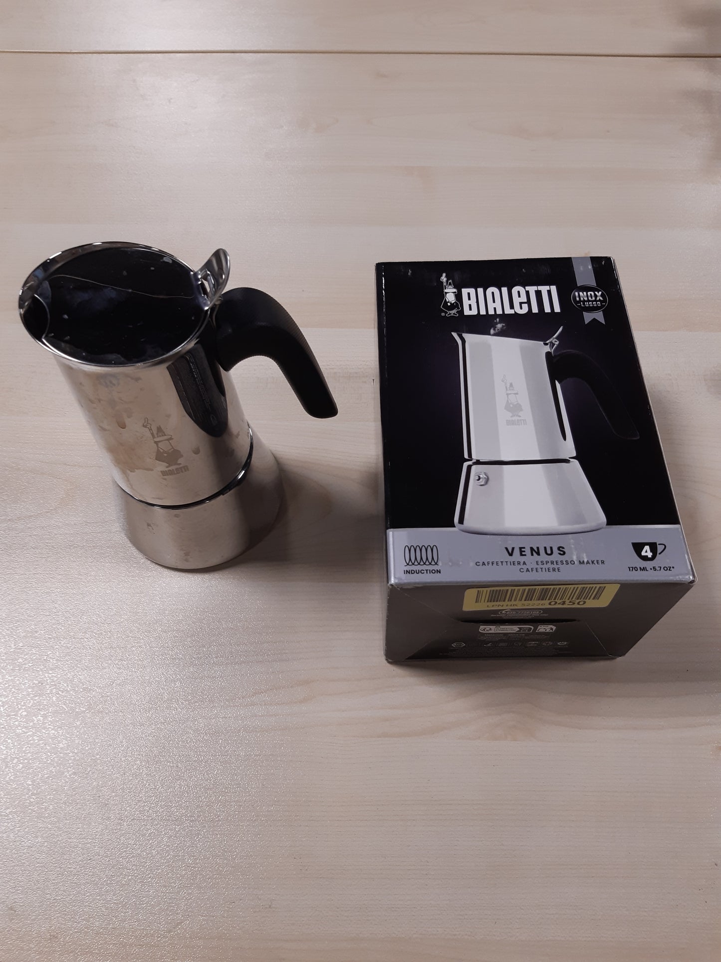231971 - BIALETTI Makinë espresso Venus Induction, çelik inox, për të gjitha llojet e pjatave, kapacitet 4 filxhanë (170 ml), argjendi