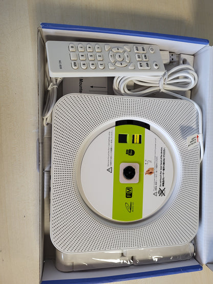 268208 - ADIRIGO CD player portativ për tavolinë me Bluetooth, CD player muzikor shumëfunksional i montuar në mur me altoparlantë HiFi të integruar, mini boombox me CD audio me telekomandë (i bardhë)