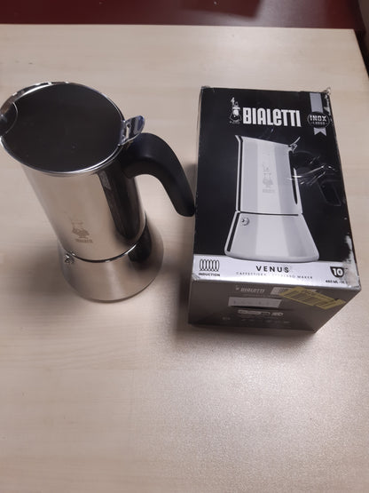 217357 - BIALETTI Venus Induction i Ri, Makinë kafeje Espresso prej çeliku inox, e përshtatshme për të gjitha llojat e sobave, 10 gota (460 ml), Alumini, Argjend