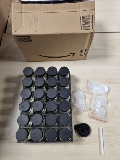 235256 - GREEANO Kavanoza Erëzash me Raft [24 x 120ml] përfshirë 300 Etiketa Erëzash - Raft Erëzash me Kavanoza - Sirtar Organizues Erëzash - i Zi