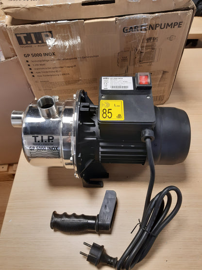 159443 - TIP - Pompë Kopshti 31372 GP 5000 INOX, Çelik Inox, Presion Maksimal 45m/4.5 bar, Shpejtësi Rrjedhjeje 5000l/orë, Fuqia 1200Vat, Mbrojtje nga Mbingarkesa Termike