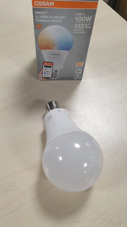 206400 - OSRAM SMART+ MATTER CLASSIC Llambë LED e bardhë, Forma A, 14 W, 1521 lm, Plastikë Mat, e pajtueshme me Matter Smartspeaker, e errësueshme, Klasa e efikasitetit të energjisë: F