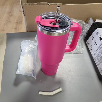 168861 - WATERSY Filxhan Kafeje Portativ 40oz, me Dy Mure prej Çeliku Inox, i Pandedimshëm, me Dorezë dhe Pipëz, Gotë Termike Rozë e Errët për Pije të Nxehta dhe të Ftohta
