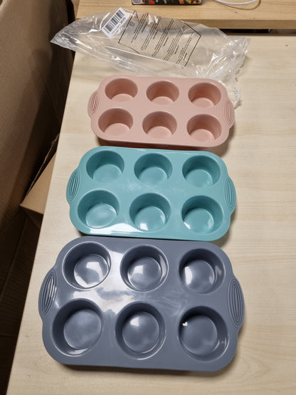 216670 - Set me 3 tepsi silikoni për mafine, Forma për kekë të vegjël, brownie dhe ëmbëlsira