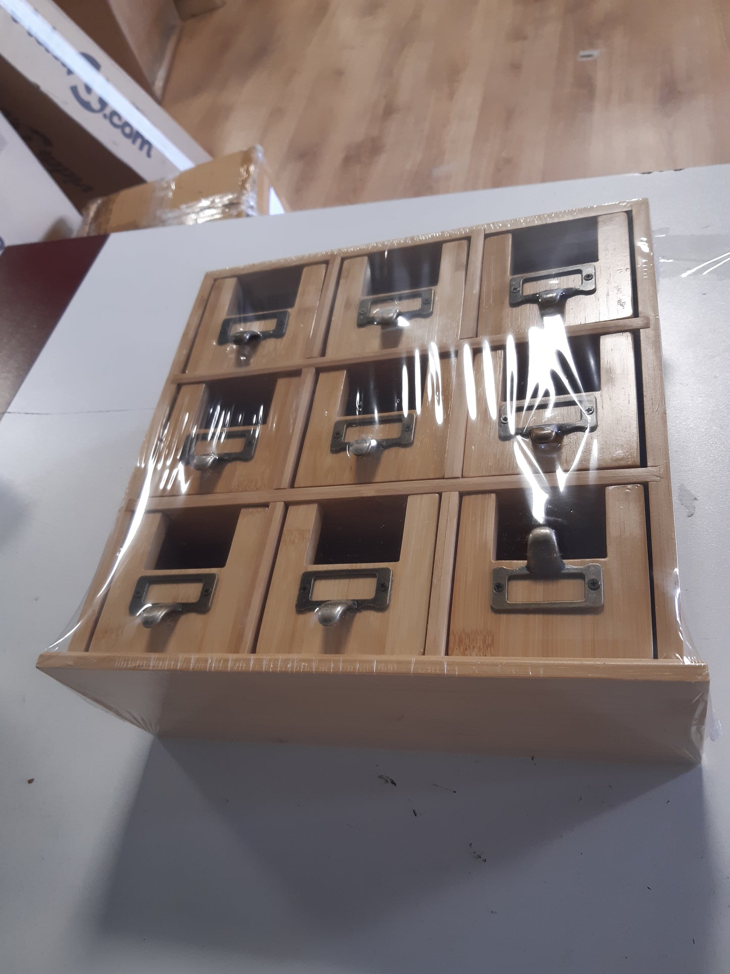 195324 - RELAXDAYS Organizues Çaji me 9 Ndarje, Materiali Bambu, Dimensionet 29x30x11.5cm, Mundësi Vendosje në Këmbë ose Varje, Ngjyra Natyrale