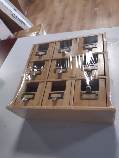 195324 - RELAXDAYS Organizues Çaji me 9 Ndarje, Materiali Bambu, Dimensionet 29x30x11.5cm, Mundësi Vendosje në Këmbë ose Varje, Ngjyra Natyrale