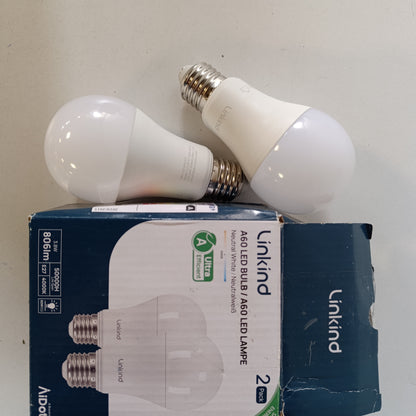 186504 - LINKIND Llambë LED E27 Edison, 3.8W = 60W, 4000K e Bardhë Neutrale, 806lm, Llambë A60 në 220°, Jetëgjatësi 50,000 Orë, Mat, Pako me 2