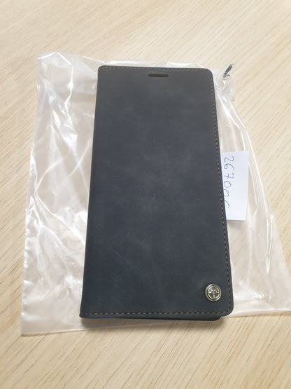 267006 - OWLHOLD Mbrojtëse telefoni për Samsung Galaxy S24 FE - Lëkurë e butë nubuk, mbështetje të palosshme, vend për kartë - E zezë
