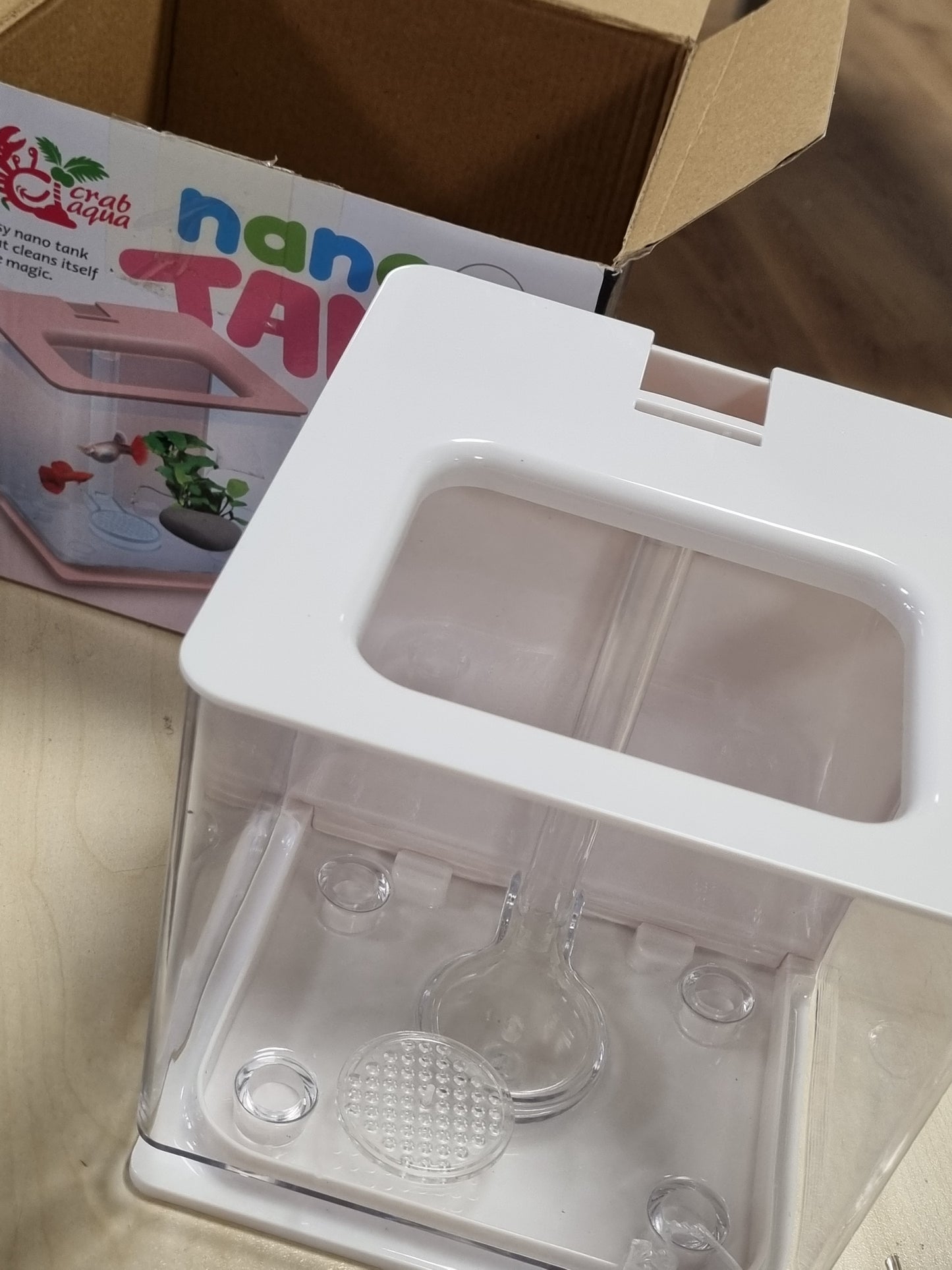 215685 - HAUSDEC Akuariumi prej akriliku plastik vetëpastrues, i lehtë për t’u ndërruar, i bardhë