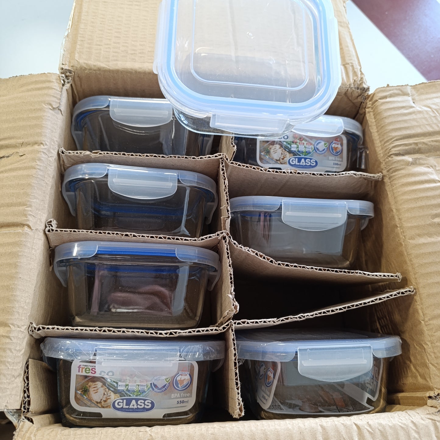 183890 - AKTIVE 8 Enë Ushqimi Hermetike, Qelq, me Përmasa 14 x 14 x 6.5 cm dhe Kapacitet 550 ML, Transparente