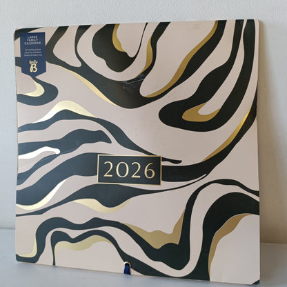 266779 - BUSY B Kalendar i Madh Muri për Familje 2026, Dizajn Mermeri me Ngjyrë Pishe të Gjelbër, 5 Kolona dhe Xhepa Ruajtjeje, Kalendar Mujor 2026 për Familje të Zëna me Ngjitëse me Ngjyra