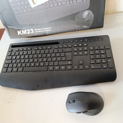 268320 - Set Tastiere dhe Mausi pa Tel, Tastierë Ergonomike me Madhësi të Plotë, Mbështetje Kyçi, Mbajtëse Telefoni, Modalitet Gjumi, 2.4 GHz, i Qetë për Mac, Windows, Laptop, PC