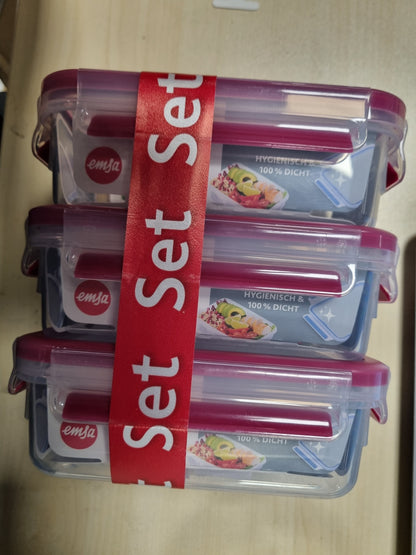 224736 - EMSA Set Enësh për Ruajtjen e Ushqimit, 0.55L, drejtkëndëshe, 100% të papërshkueshme nga rrjedhjet, transparente, rozë, prodhuar në Gjermani