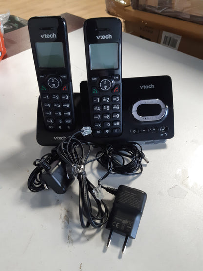266516 - VTECH CS2051, Telefon pa tel me sekretari telefonike dhe 2 aparate, modalitet ECO+, telefon për të moshuar, telefon fiks, bllokim thirrjesh, funksion pa duar, butona të mëdhenj, ekran me 1 rresht, i zi.