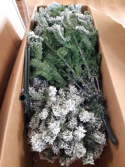 195046 - BAKAJI Pemë Krishtlindjesh Danub, me pishë të gjelbër të mbuluar me borë, bazë kryqëzuese hekuri, Degë super të trasha me cilësi të lartë, montim i lehtë, 210 cm