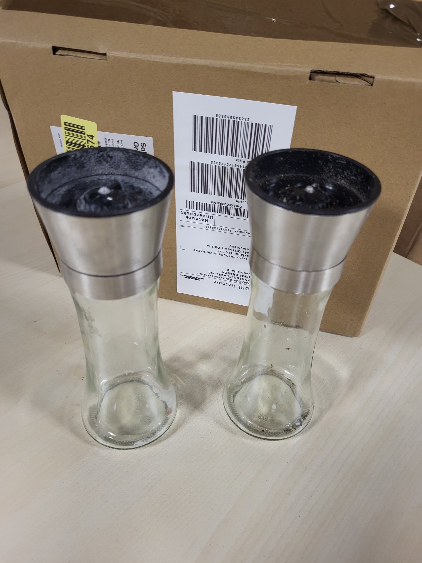 216037 - Set prej 2 mulliri kripe dhe piperi, mulli erëzash prej qelqi dhe çeliku inox me imtësi të rregullueshme