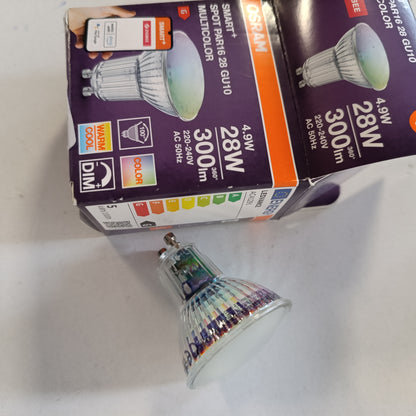 197061 - OSRAM Reflektor SMART LED Spot PAR16 GU10, 4.9W, ZigBee 3.0, RGBW me 16 Milion Ngjyra, i Errësueshëm, Kontroll i Mundshëm Nga Aplikacioni, Kompatibël me Alexa