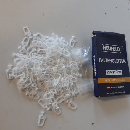 168886 - NEUFELD® Rrëshqitës për Perde 120 Copë për Shina të Brendshme me 6 Ndalesa | Rrëshqitës të Plisuar 7 mm, Rrotulla për Perde