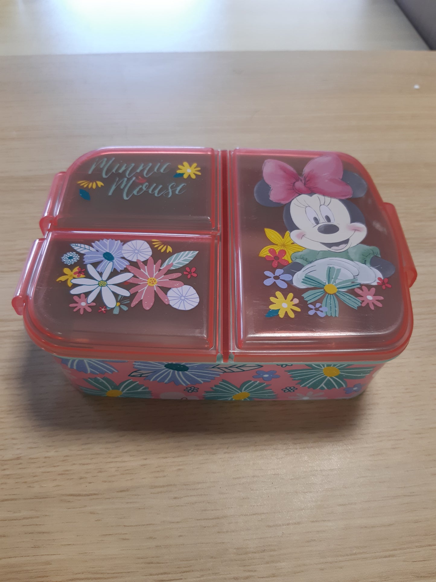 263967 - THEONOI Kutia e Drekës për Fëmijë Minnie Mouse - Kutia e Drekës me 3 Ndarëse, e Bërë nga Plastikë pa BPA - Kuti Ushqimi/Kuti Sanduiçi për Vajza - Kopsht, Shkollë dhe Dalje
