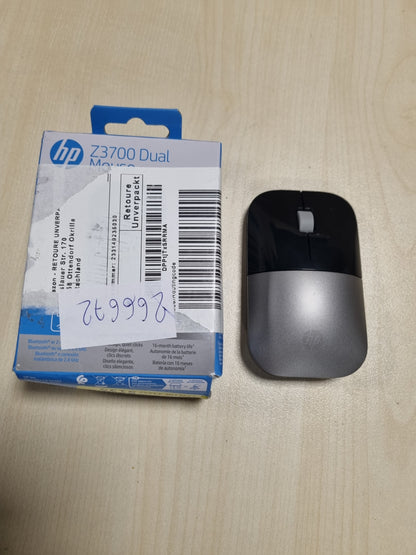 266672 - HP Maus pa tel Z3700, 1200 sensorë optikë, jetëgjatësi baterie deri në 16 muaj, lidhje 2.4 GHz ose Bluetooth, gri argjendi
