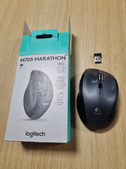 266312 - LOGITECH M705 Maus pa tel Marathon, marrës unifikues USB 2.4 GHz, 1000 DPI, 5 butona të programueshëm, jetëgjatësi baterie 3-vjeçare, i pajtueshëm me PC, Mac, laptop, Chromebook - i zi